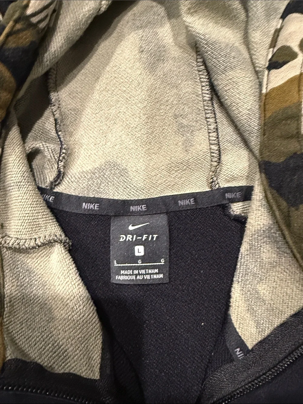 Men’s Nike Black Body Jacket with Olive Camo Sleeves and Hood